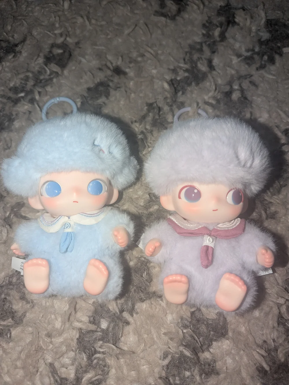Plush Twin Baby Doll Keychain Set - Blue & Lavender